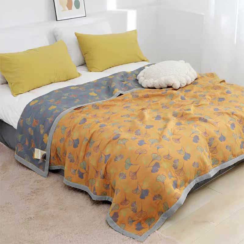 Linge de Lit en Coton Doux - Motif de Feuilles Élégant et Réversible