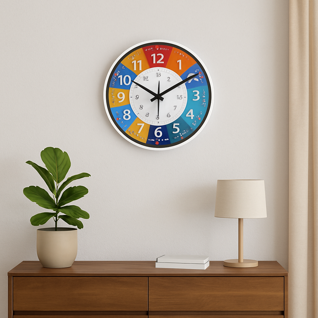 Horloge Murale Silencieuse pour Enfants - Design Coloré et Apaisant