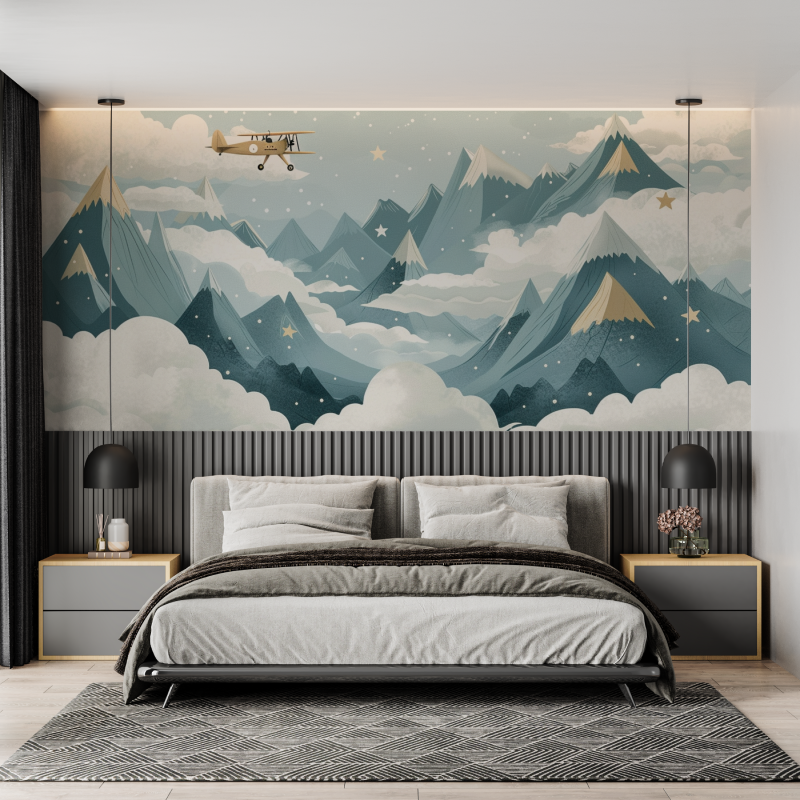 Papier Peint Panoramique Scandinave Montagne Enfant