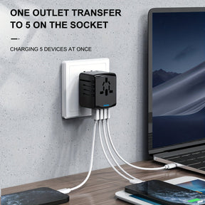 Adaptateur de Voyage Universel | 4 Ports USB et Type-C, Chargement Rapide