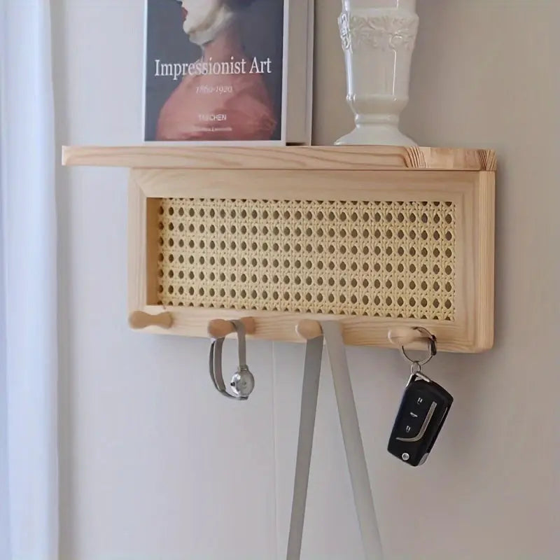 Étagère Murale en Bois avec Crochets - Organisateur Élégant pour Hall et Bureau