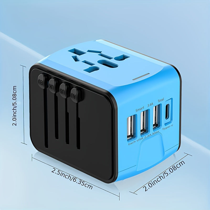 Adaptateur de Voyage Universel | 4 Ports USB et Type-C, Chargement Rapide
