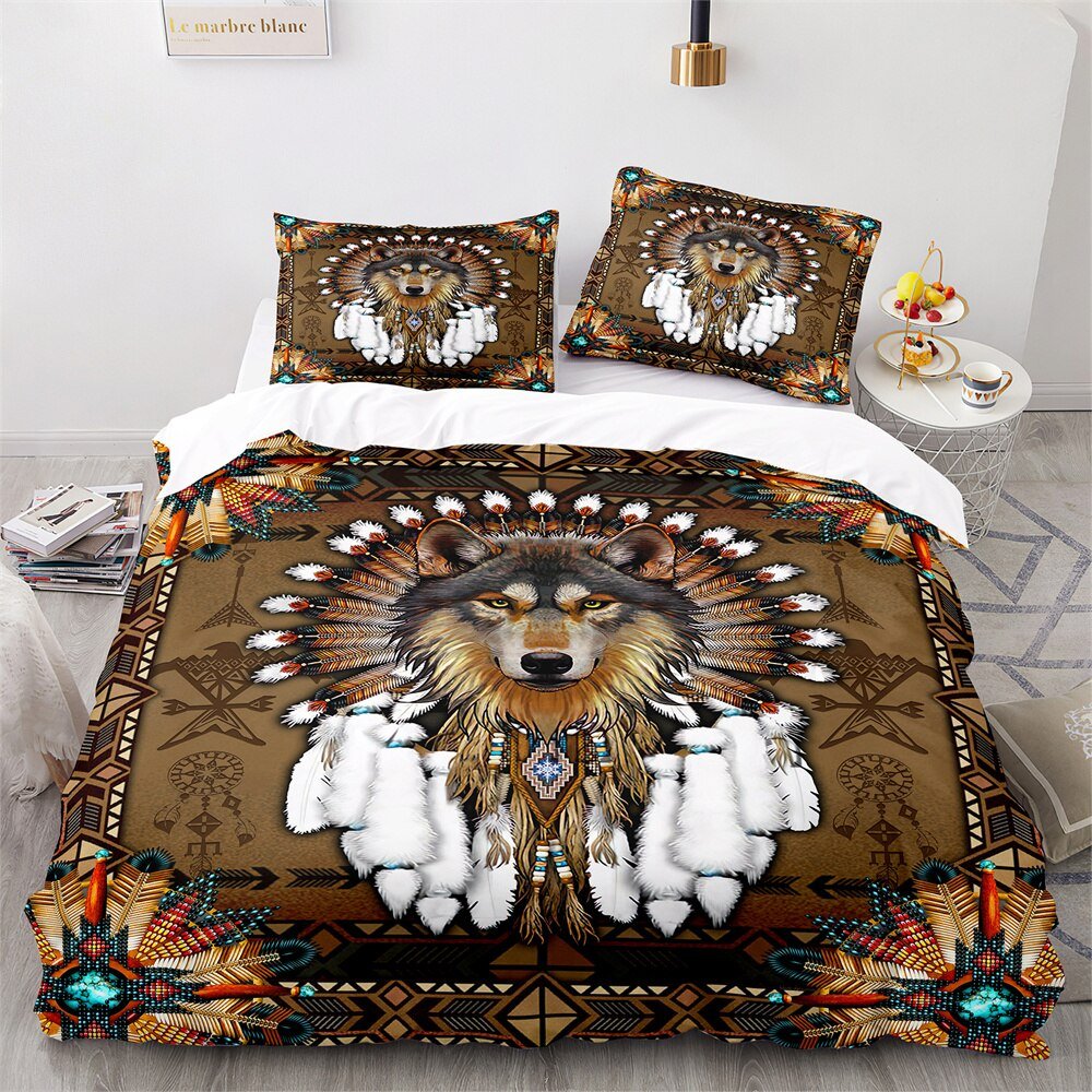 Ensemble de Lit pour Enfants - Motif de Loup en Coton Doux