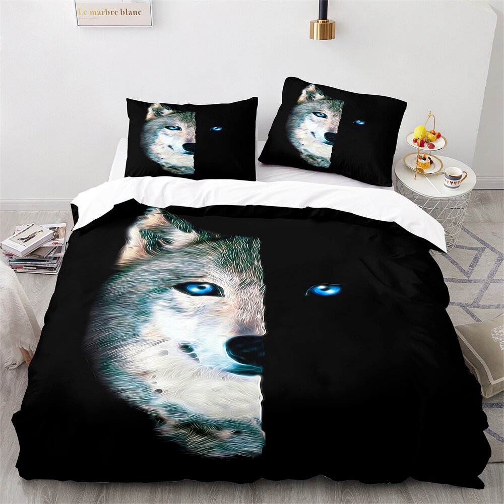 Ensemble de Lit pour Enfants - Motif de Loup en Coton Doux