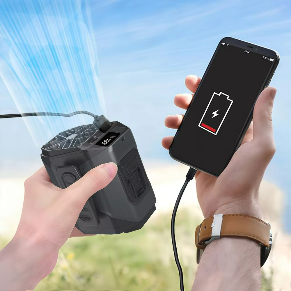 Ventilateur Portable avec Batterie Externe - Confort et Éclairage Pratique en Déplacement