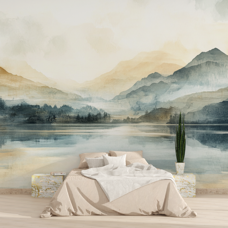 Papier Peint Aquarelle Paysage Lacustre