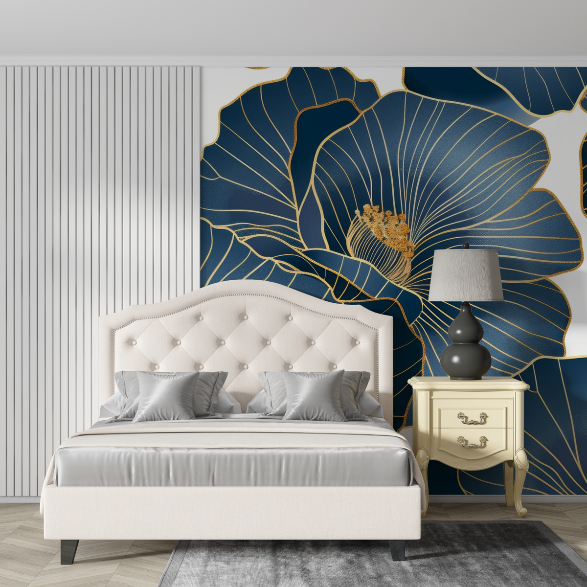 Papier Peint Art Déco Fleurs Dorées