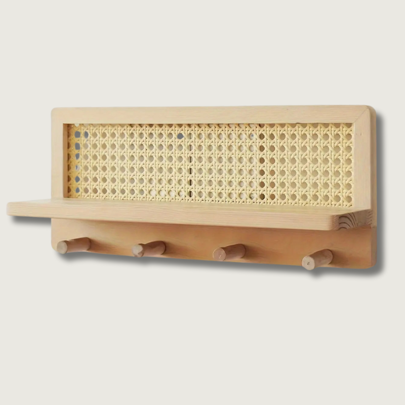 Étagère Murale en Bois avec Crochets - Organisateur Élégant pour Hall et Bureau