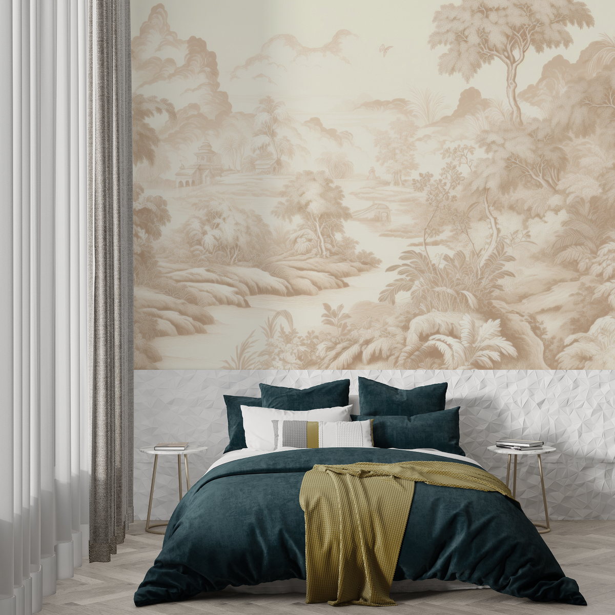 Papier Peint Toile De Jouy Beige
