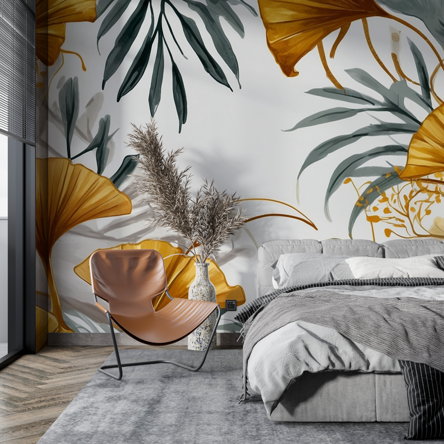Mustard Yellow and Grey Wallpaper