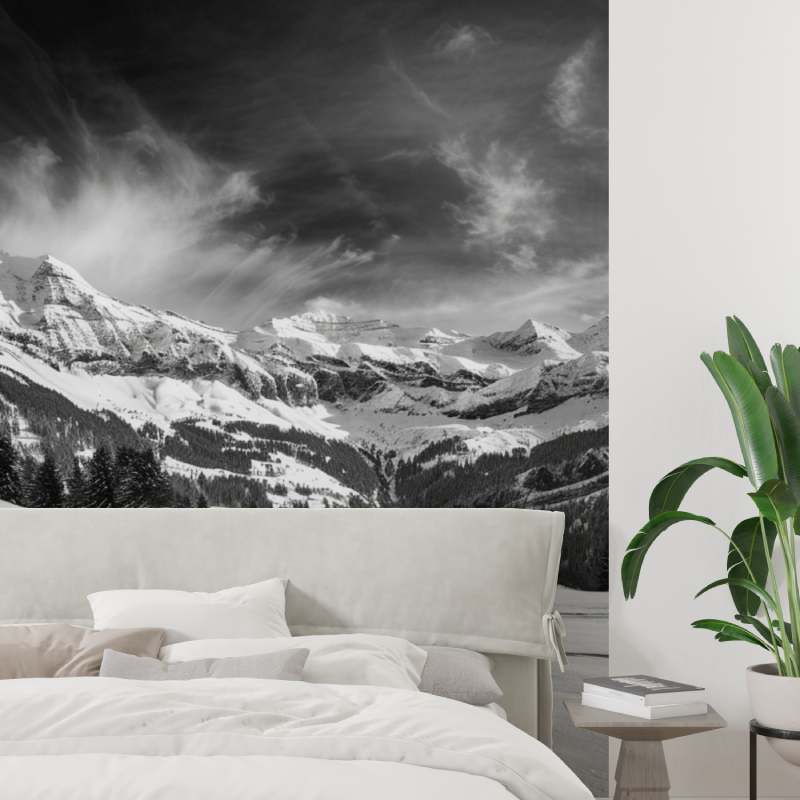 Panoramic Monochrome Mountain Wallpaper