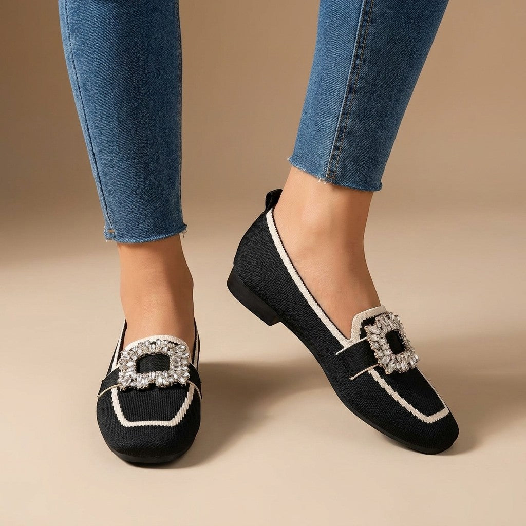 Mocassins bout carré femme détail bijou sans lacet élégants bureau et casual