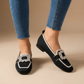 Mocassins bout carré femme détail bijou sans lacet élégants bureau et casual