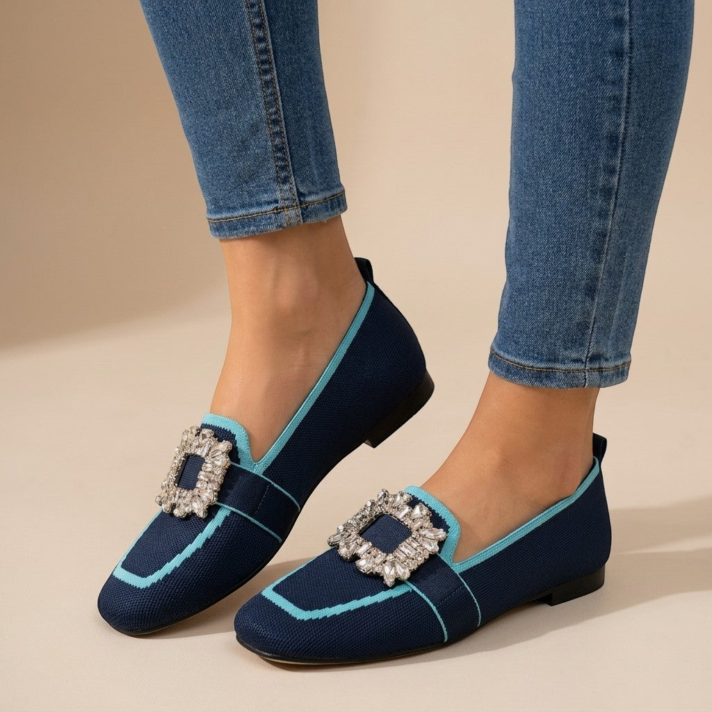 Mocassins bout carré femme détail bijou sans lacet élégants bureau et casual
