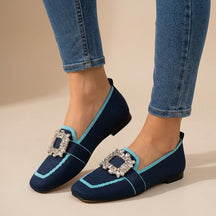 Mocassins bout carré femme détail bijou sans lacet élégants bureau et casual