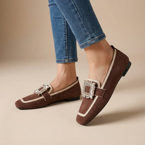 Mocassins bout carré femme détail bijou sans lacet élégants bureau et casual