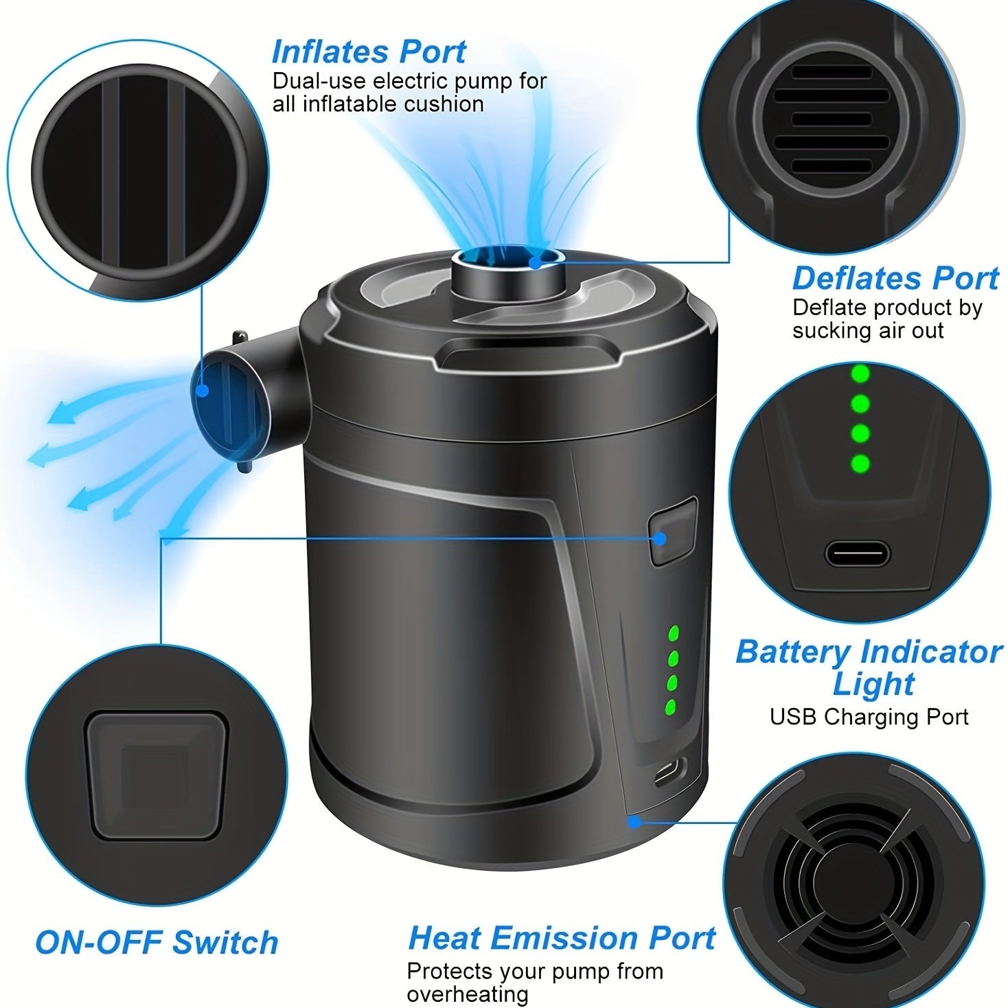 Pompe à Air Électrique Portable - Rechargeable et Légère pour Activités Extérieures