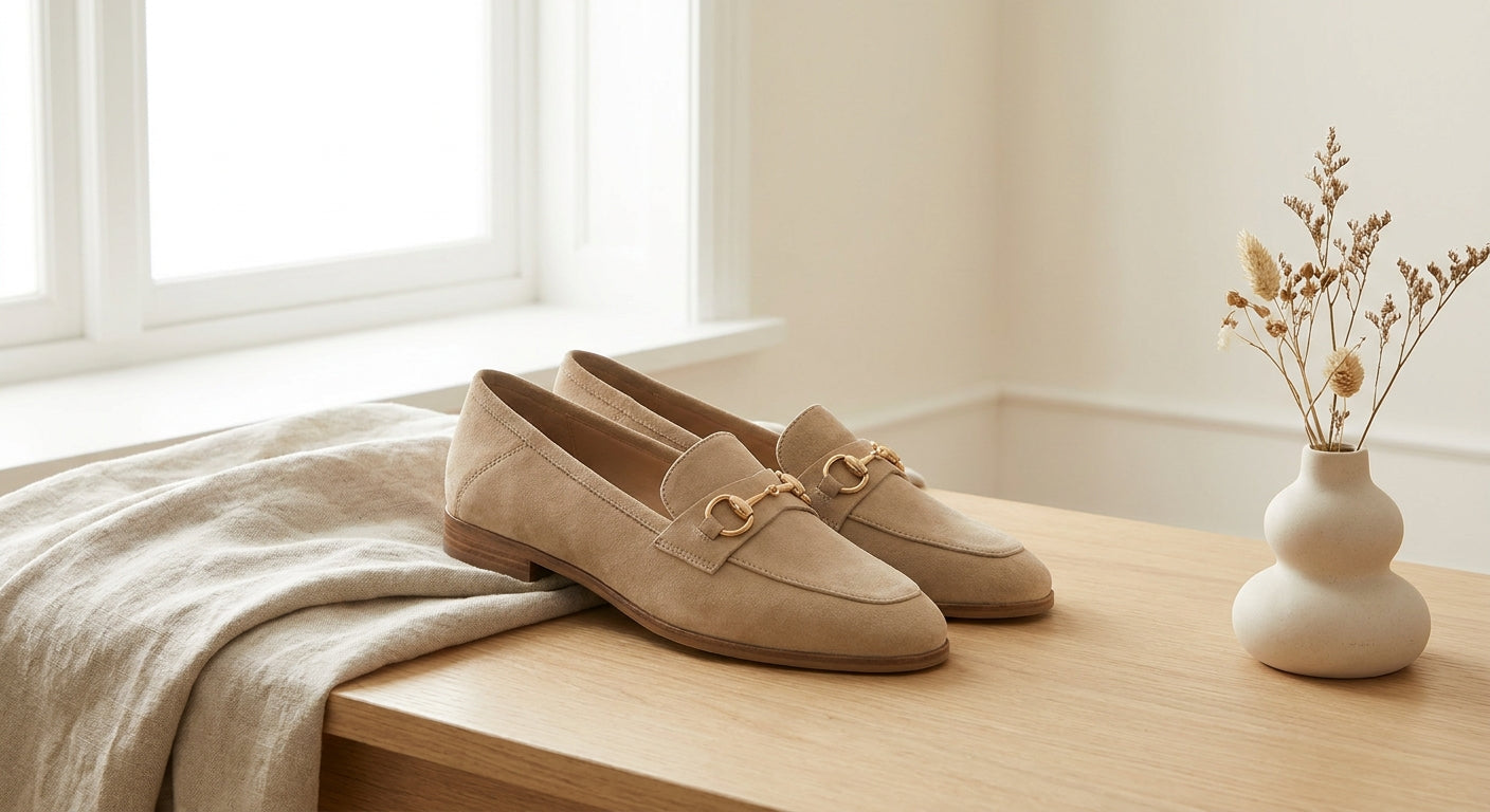 Mocassins premium en daim slip-on avec détail mors femme élégants