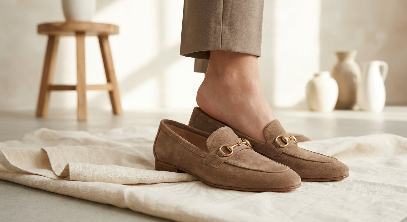 Mocassins premium en daim slip-on avec détail mors femme élégants