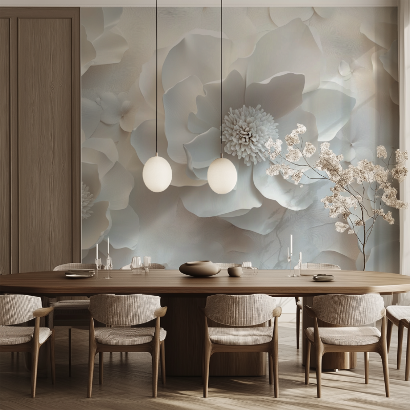 White Flower Embossed Wallpaper
