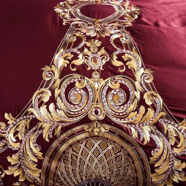 Ensemble de Couette en Coton Égyptien - Luxe Rouge et Or pour Chambre Élégante