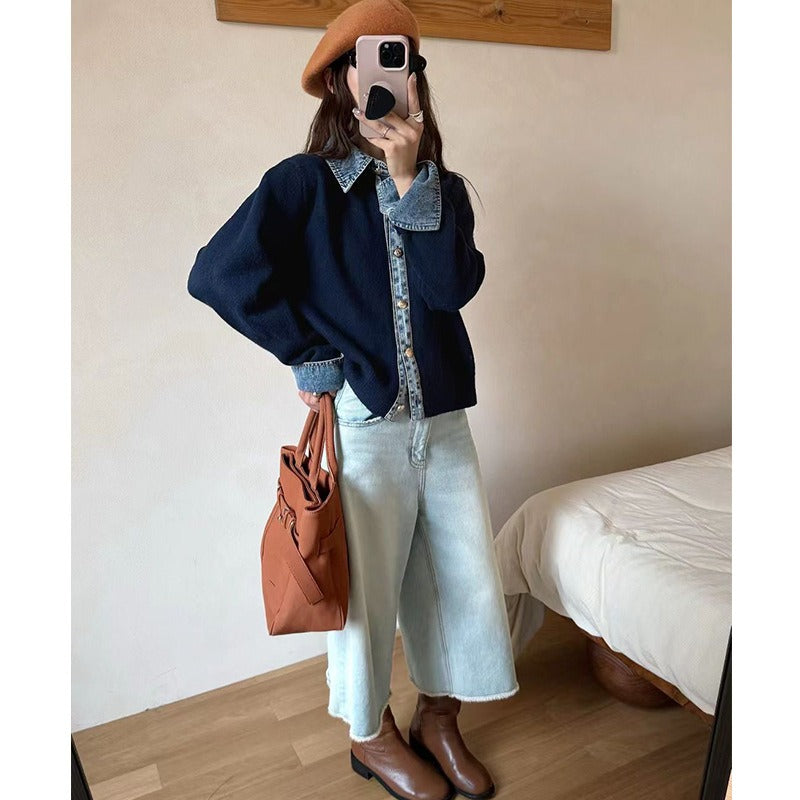 Pull en Tricot à Col V - Confort et Élégance en Denim