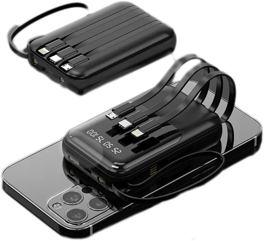 Batterie Externe Portable 10000mAh - Charge Rapide et Câbles Intégrés