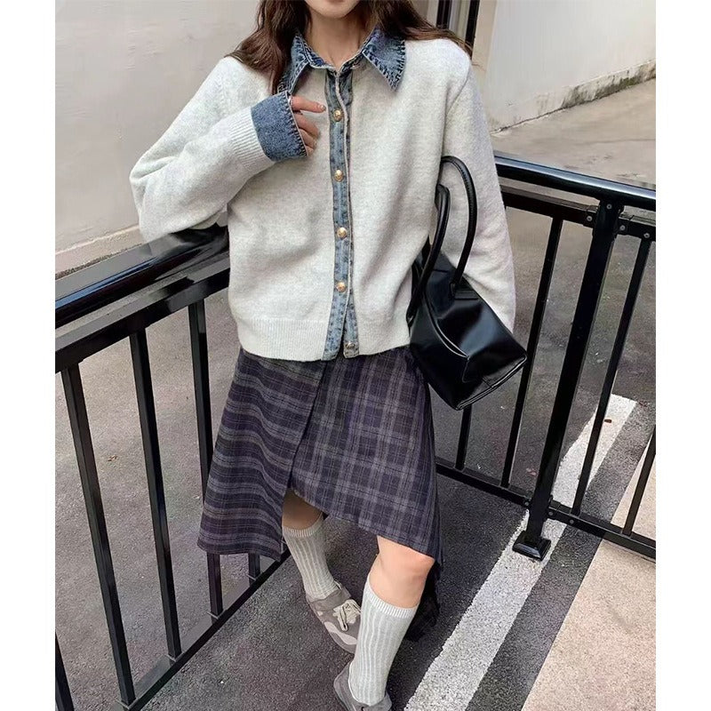 Pull en Tricot à Col V - Confort et Élégance en Denim