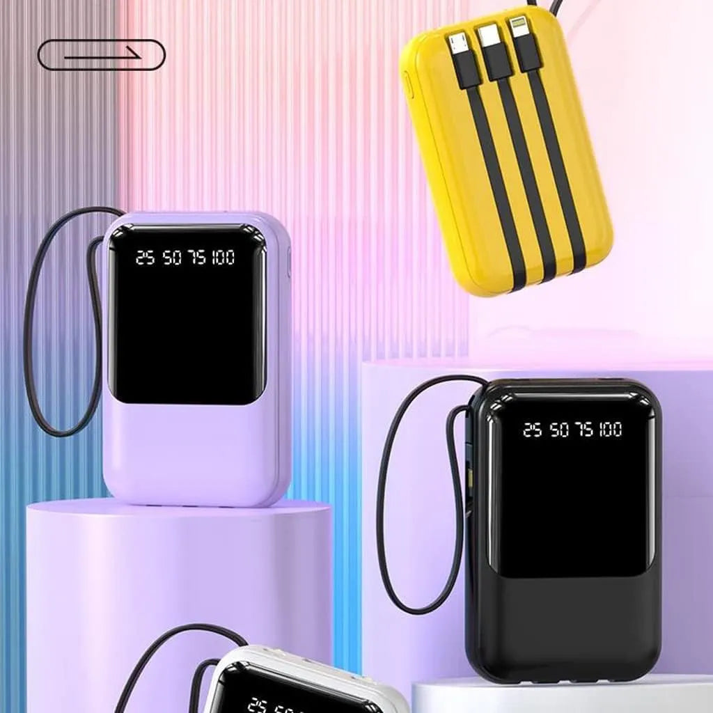 Batterie Externe Portable 10000mAh - Charge Rapide et Câbles Intégrés