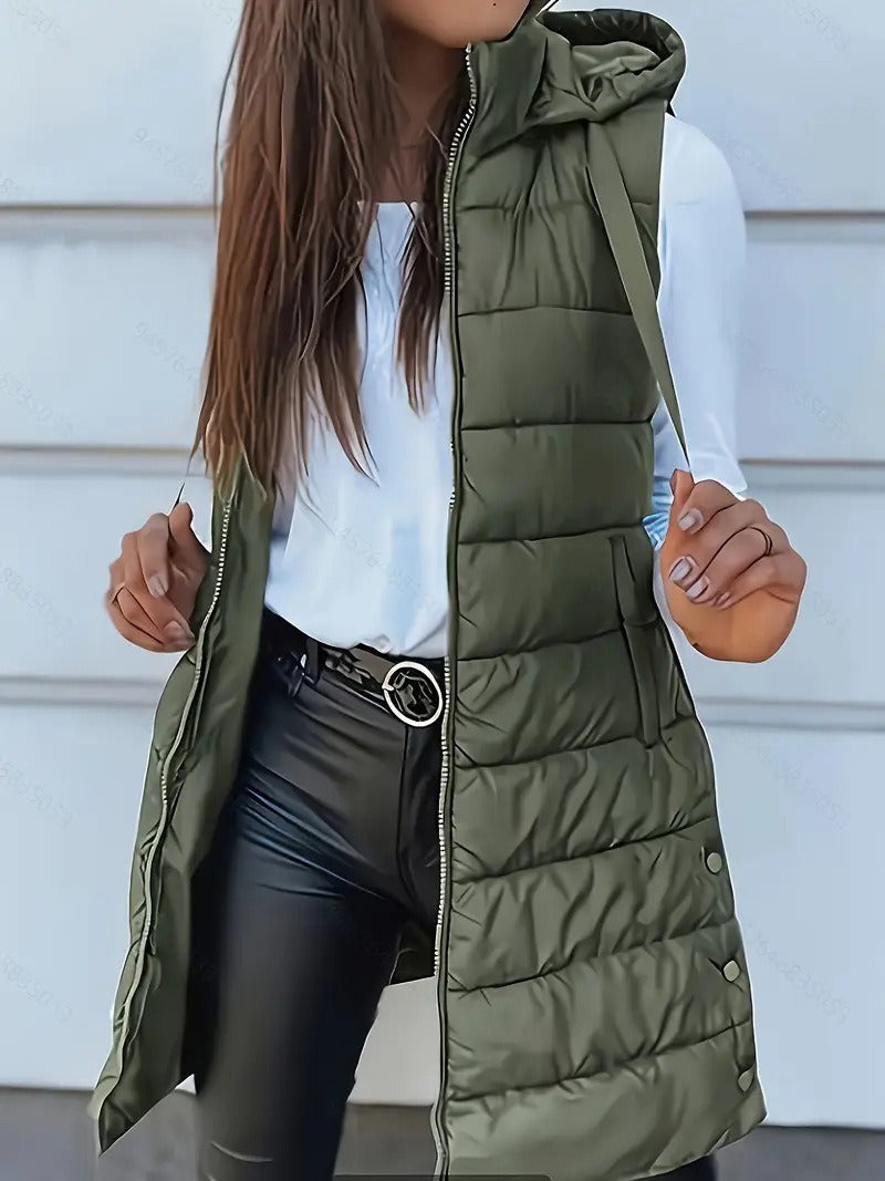 Gilet Matelassé Long pour Femmes - Bodywarmer Oversize avec Capuche