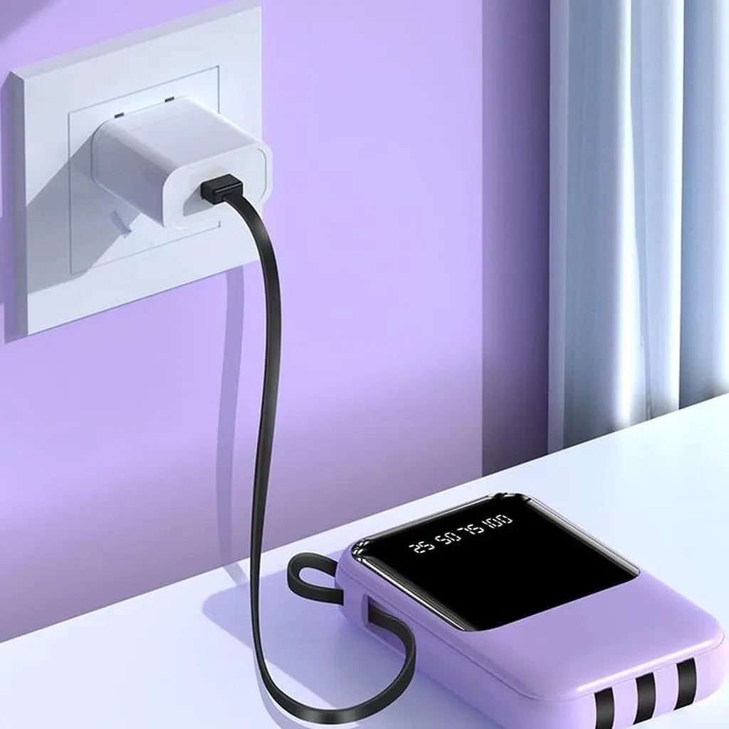 Batterie Externe Portable 10000mAh - Charge Rapide et Câbles Intégrés