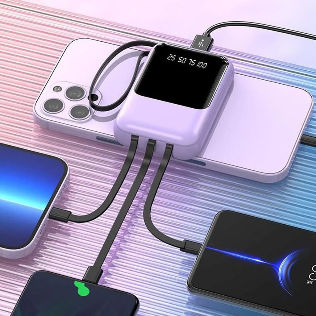 Batterie Externe Portable 10000mAh - Charge Rapide et Câbles Intégrés