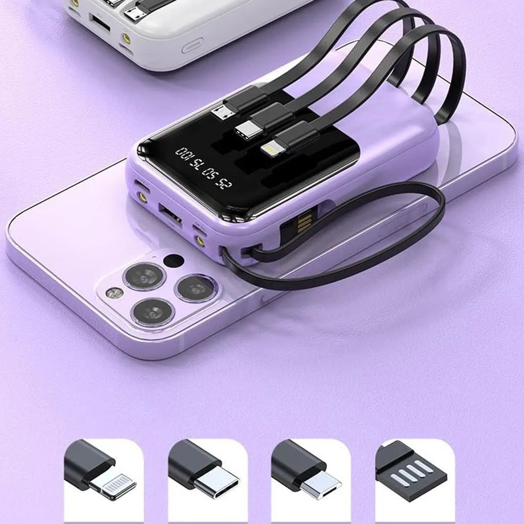 Batterie Externe Portable 10000mAh - Charge Rapide et Câbles Intégrés
