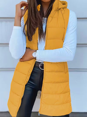 Gilet Matelassé Long pour Femmes - Bodywarmer Oversize avec Capuche