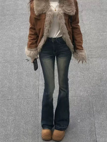 Veste en Velours Cordon pour Femme - Chaude avec Col en Fourrure Synthétique