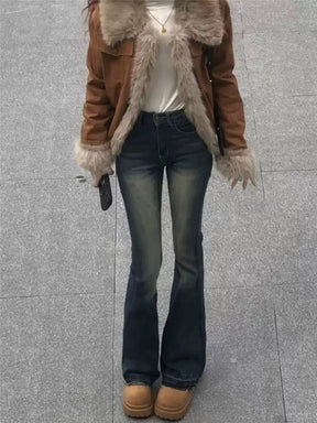 Veste en Velours Cordon pour Femme - Chaude avec Col en Fourrure Synthétique