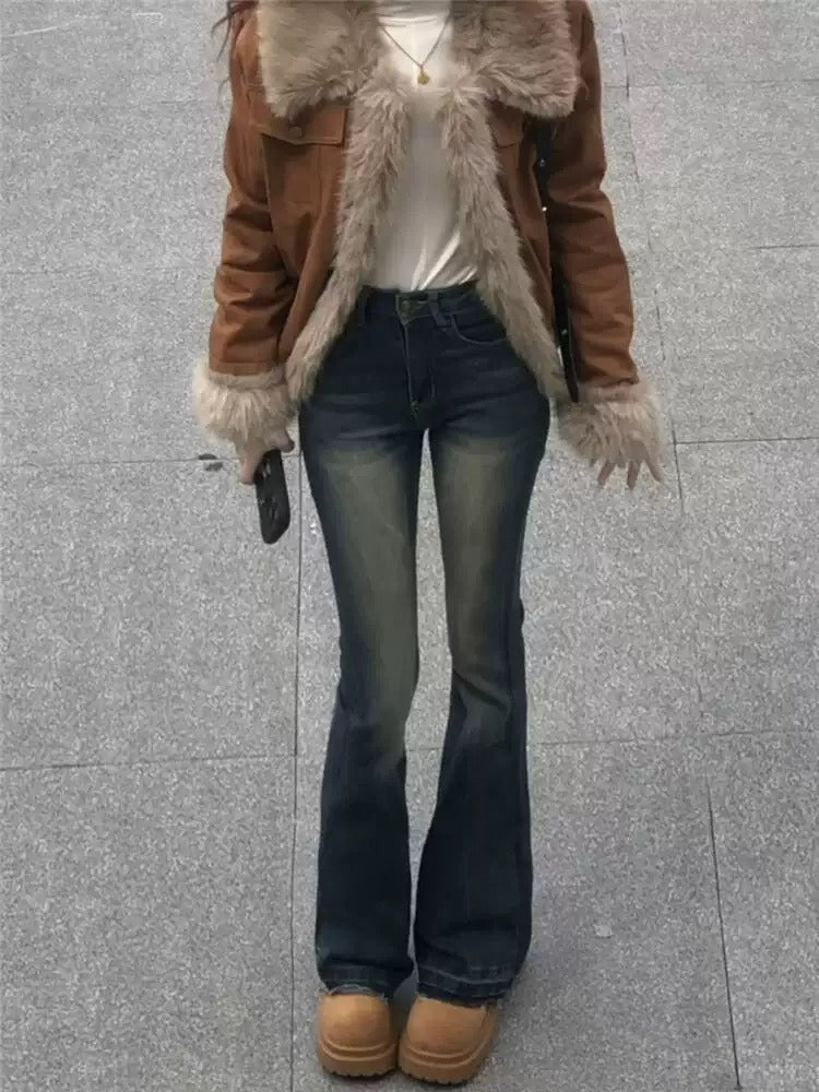 Veste en Velours Cordon pour Femme - Chaude avec Col en Fourrure Synthétique