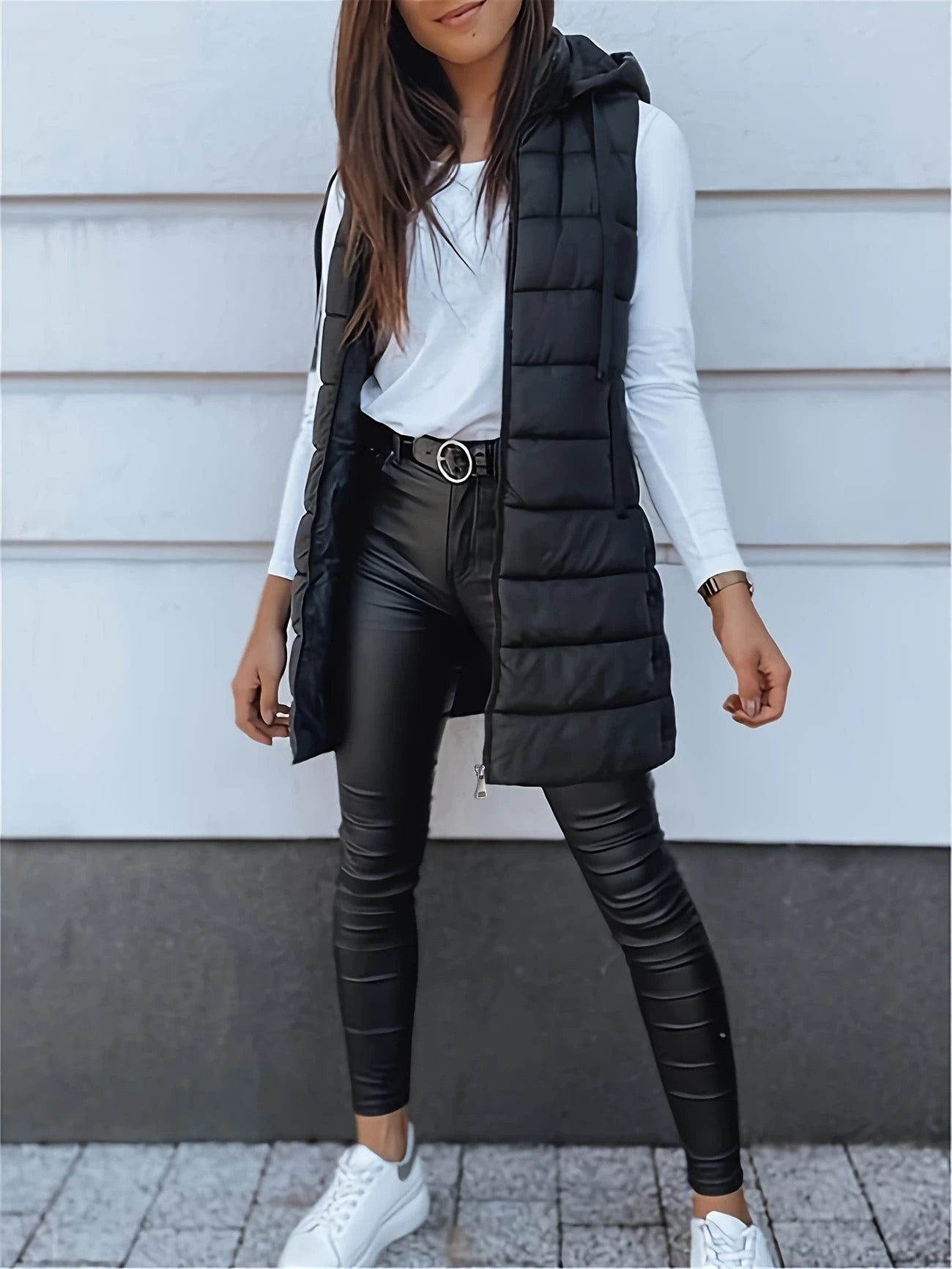 Gilet Matelassé Long pour Femmes - Bodywarmer Oversize avec Capuche