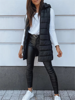 Gilet Matelassé Long pour Femmes - Bodywarmer Oversize avec Capuche