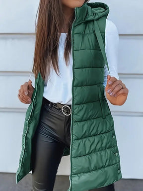Gilet Matelassé Long pour Femmes - Bodywarmer Oversize avec Capuche