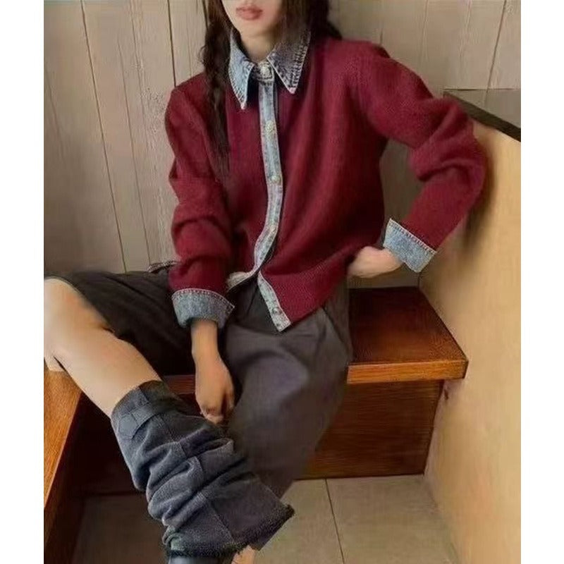 Pull en Tricot à Col V - Confort et Élégance en Denim