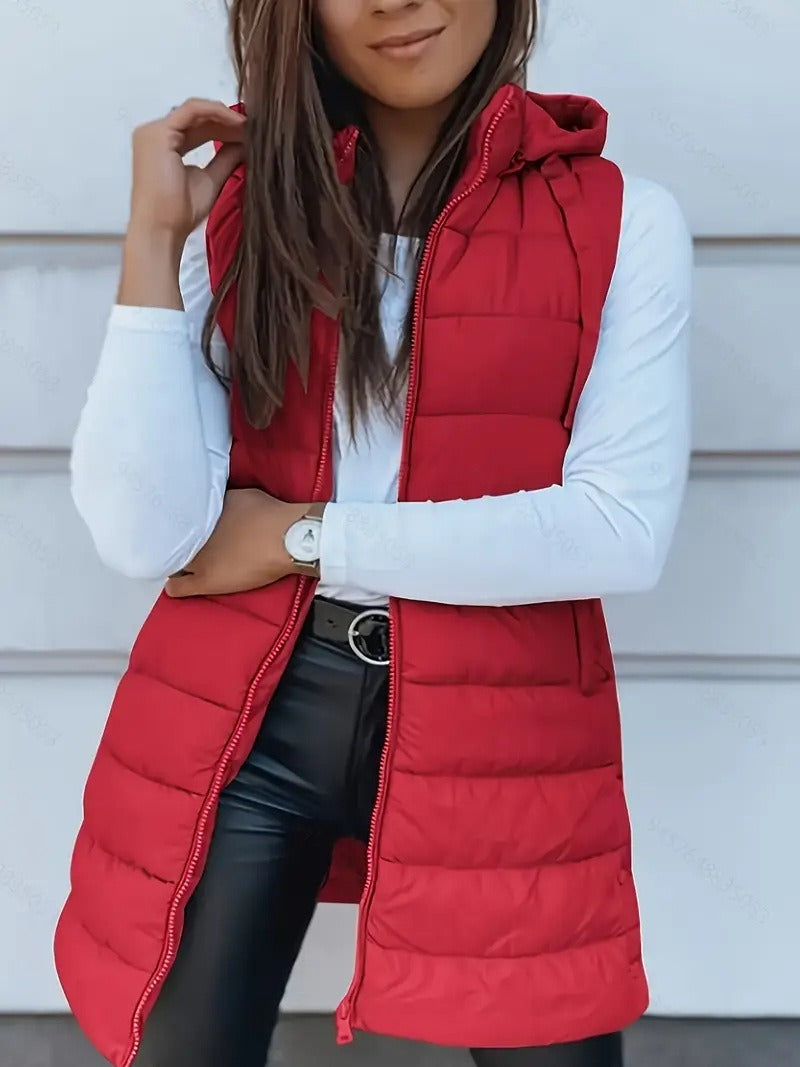 Gilet Matelassé Long pour Femmes - Bodywarmer Oversize avec Capuche