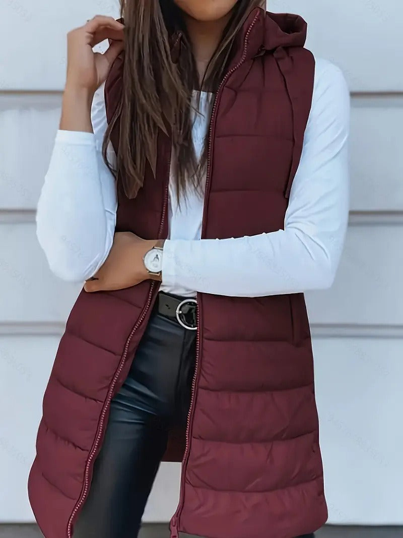 Gilet Matelassé Long pour Femmes - Bodywarmer Oversize avec Capuche