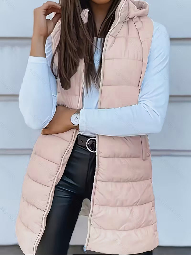 Gilet Matelassé Long pour Femmes - Bodywarmer Oversize avec Capuche