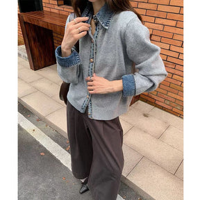 Pull en Tricot à Col V - Confort et Élégance en Denim