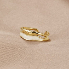 Bague ajustable plaquée or vue de face soleil