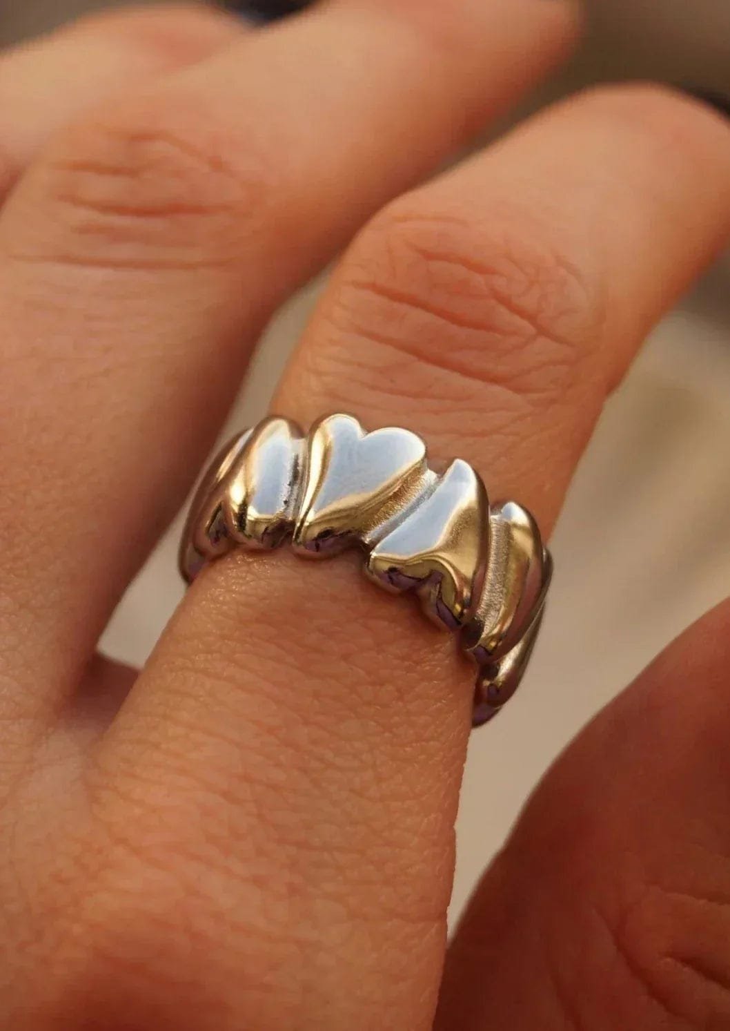 Bague cœur ajustable dorée étincelle