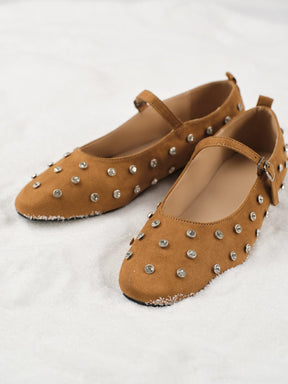 Ballerines daim camel cristaux élégantes doux