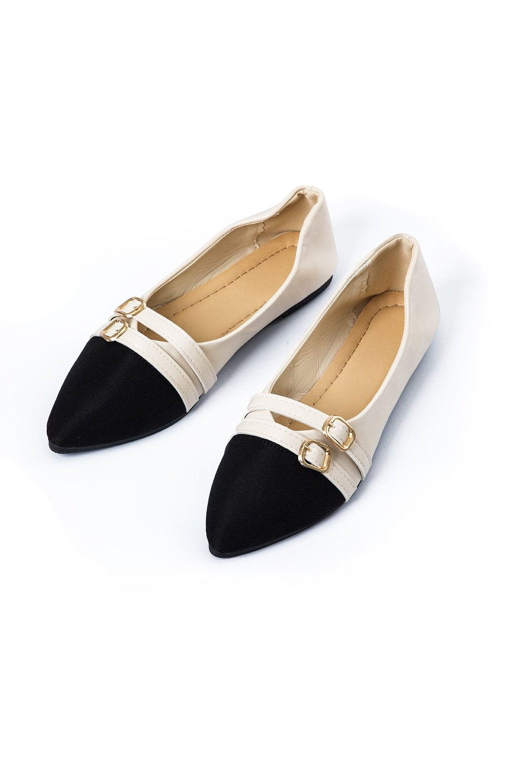 Ballerines bicolores élégantes blanc et noir soleil