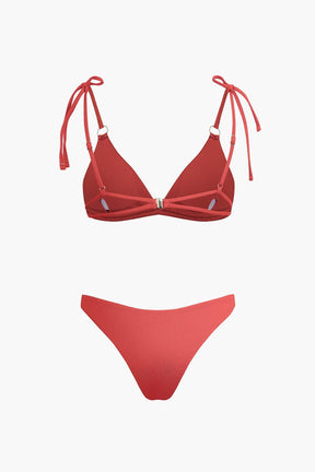 Bikini froncé terracotta vue de côté vague